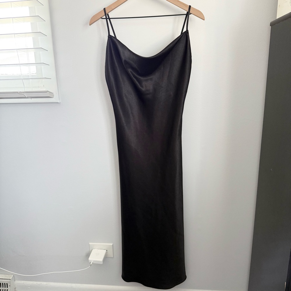 Birdy Grey Medium Black Cami Cowl Neck Midi Dress Slip Relaxed Elegant
